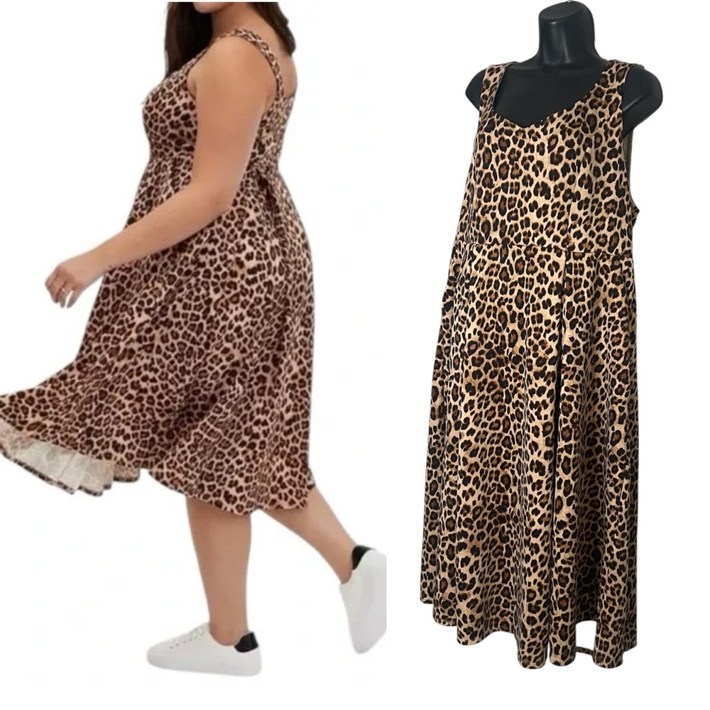 Torrid Leopard Animal Print Sweetheart Skater Midi Pocket Dress
